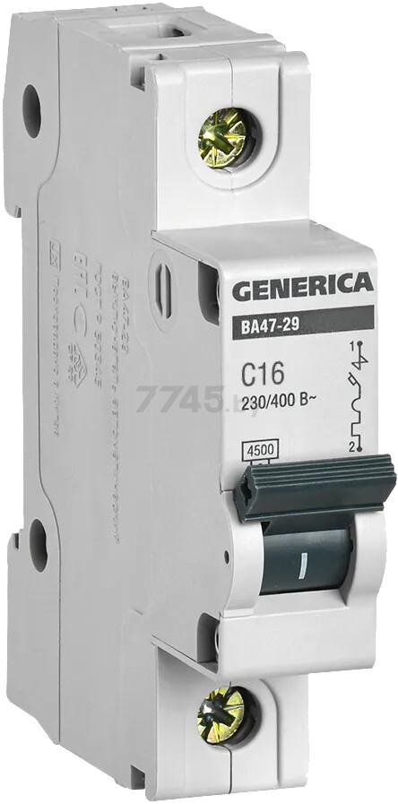 Автоматический выключатель GENERICA ВА47-29 1Р 16А С 4,5кА (MVA25-1-016-C)